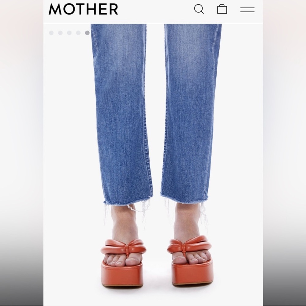 MOTHER Mid Blue Straight Jeans with Frayed Hem
